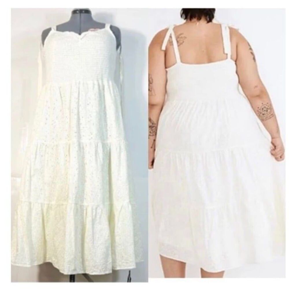 Madewell NWT Sz 3X Lighthouse Eyelet Lucie Tie-Strap Tiered Midi Dress